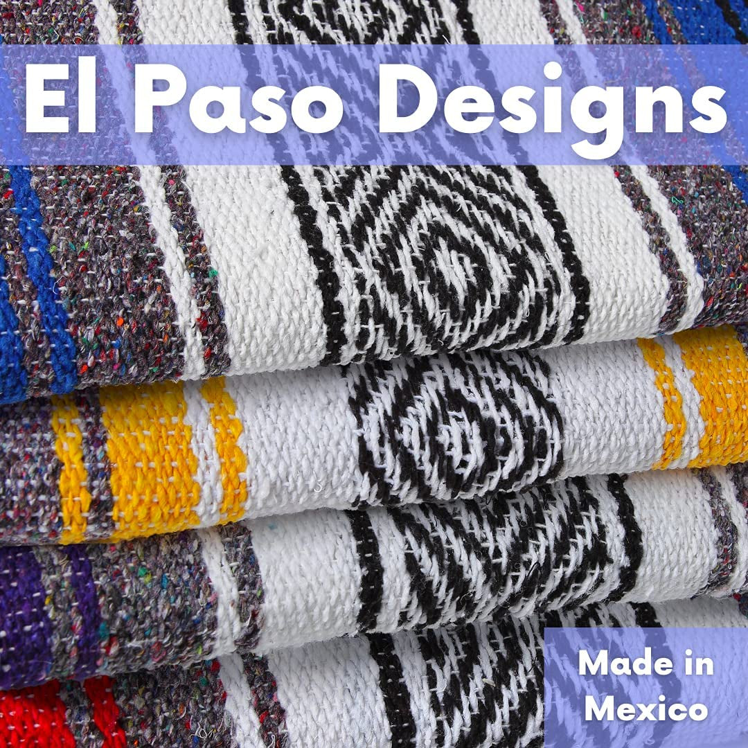 Mexican Yoga Blanket – Colorful Falsa Serape Throw for Yoga, Beach, Picnic, Saddle, or Home Décor – Soft Woven Boho Blanket (Cool Mint & Gray)