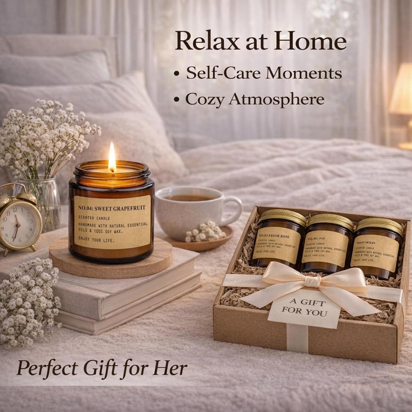 6 Pack Candles for Home Scented,Long Lasting Soy Candles for Home,Holiday Scented Candle Gift Set with Cinnamon Apple,Pumpkin Chai&Vanilla,Natural Aromatherapy Candles,Holiday Gifts for Women