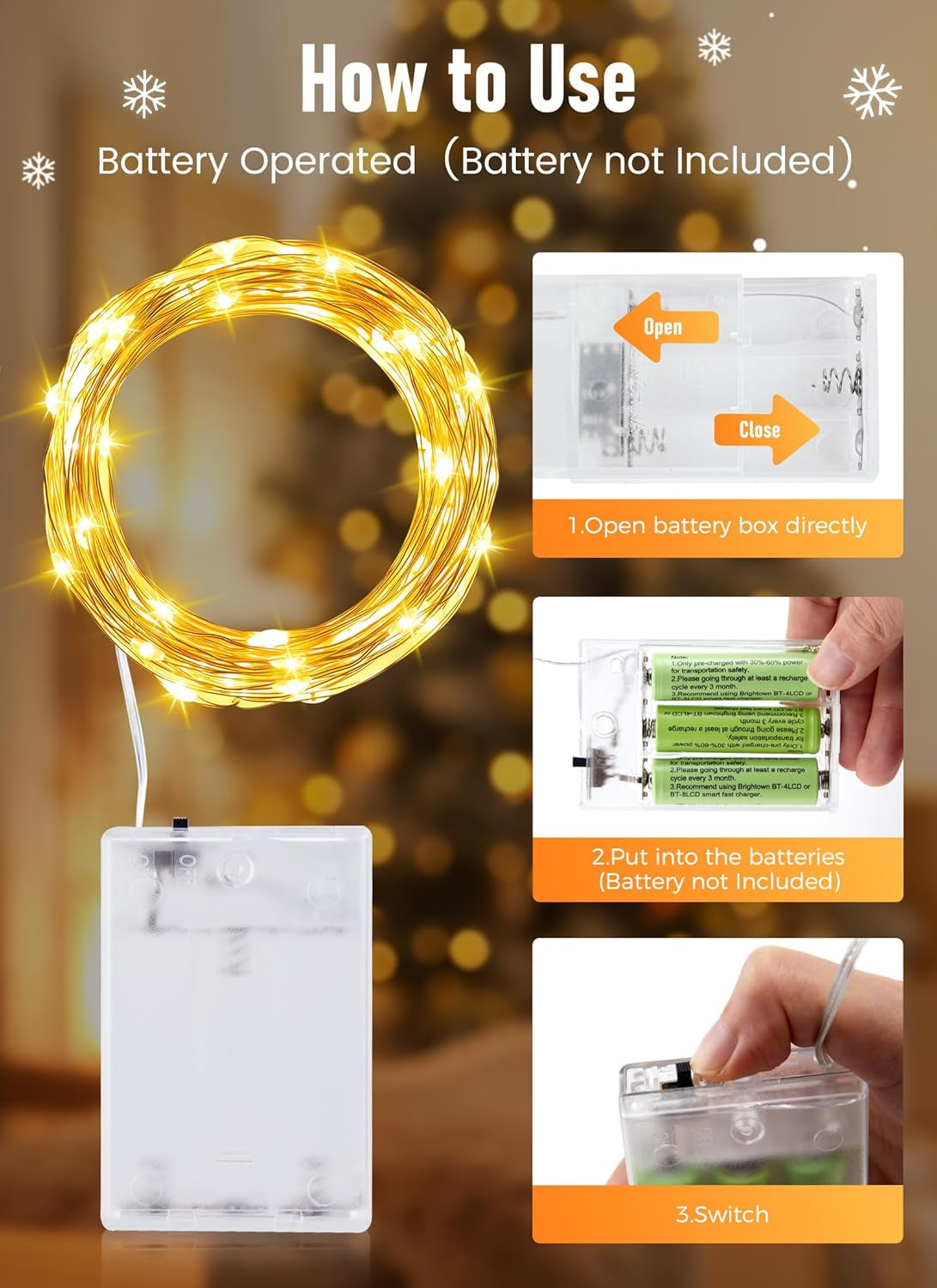 Fairy Lights Battery Operated, 2 Pack 33FT 100 Leds Mini Battery Powered String Lights, Waterproof Copper Wire Twinkle Lights Mason Jar Lights for Indoor Home Wedding Christmas Decoration, Warm White