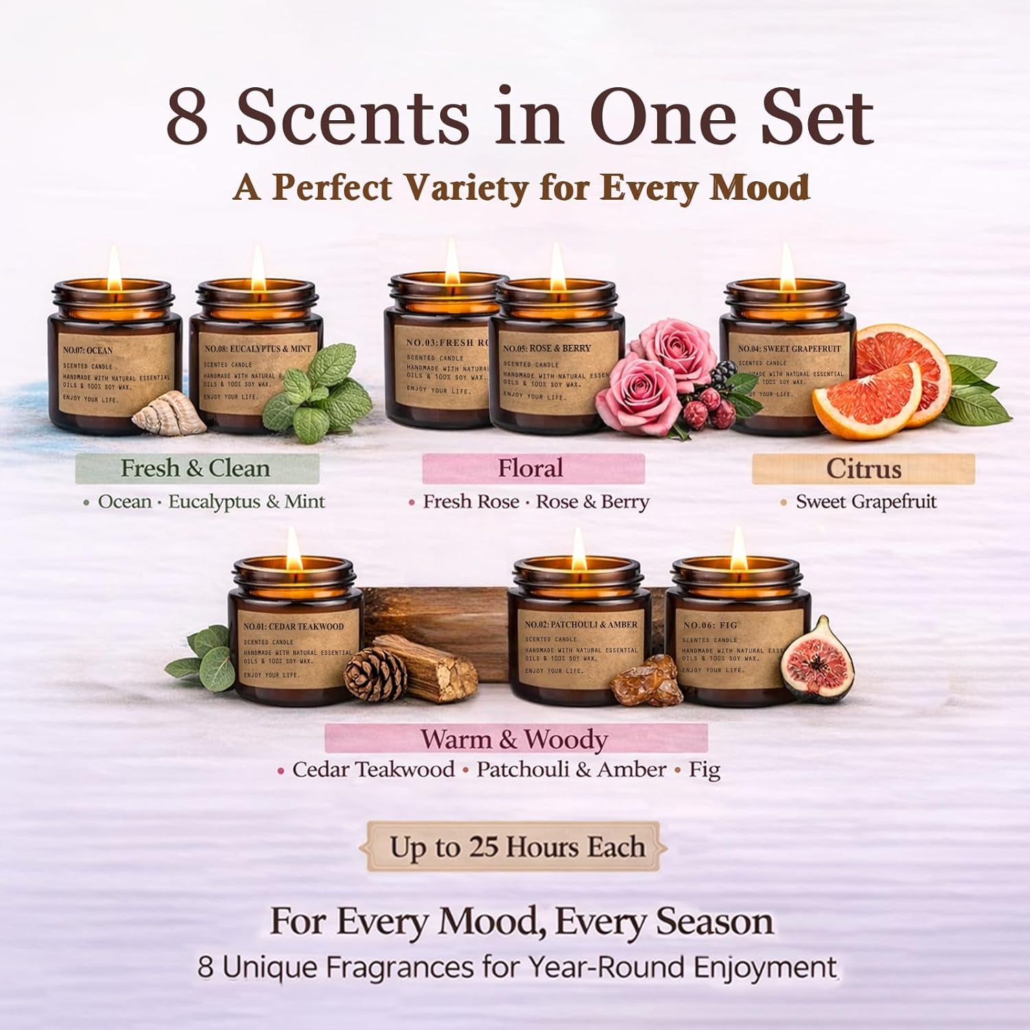 6 Pack Candles for Home Scented,Long Lasting Soy Candles for Home,Holiday Scented Candle Gift Set with Cinnamon Apple,Pumpkin Chai&Vanilla,Natural Aromatherapy Candles,Holiday Gifts for Women