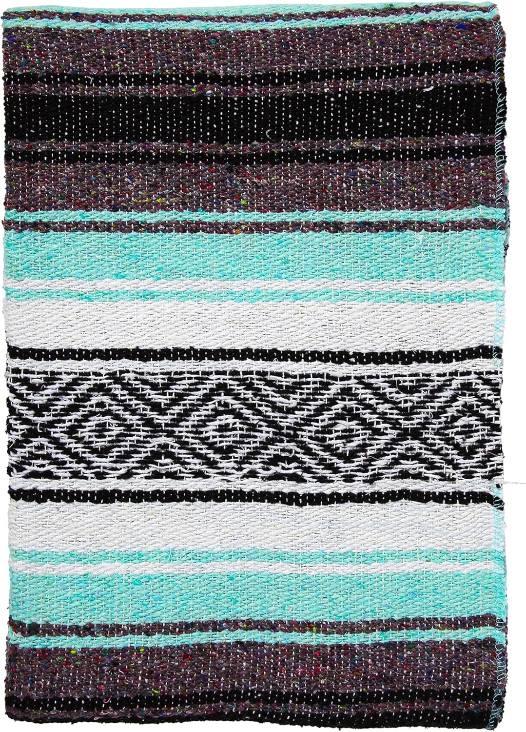 Mexican Yoga Blanket – Colorful Falsa Serape Throw for Yoga, Beach, Picnic, Saddle, or Home Décor – Soft Woven Boho Blanket (Cool Mint & Gray)